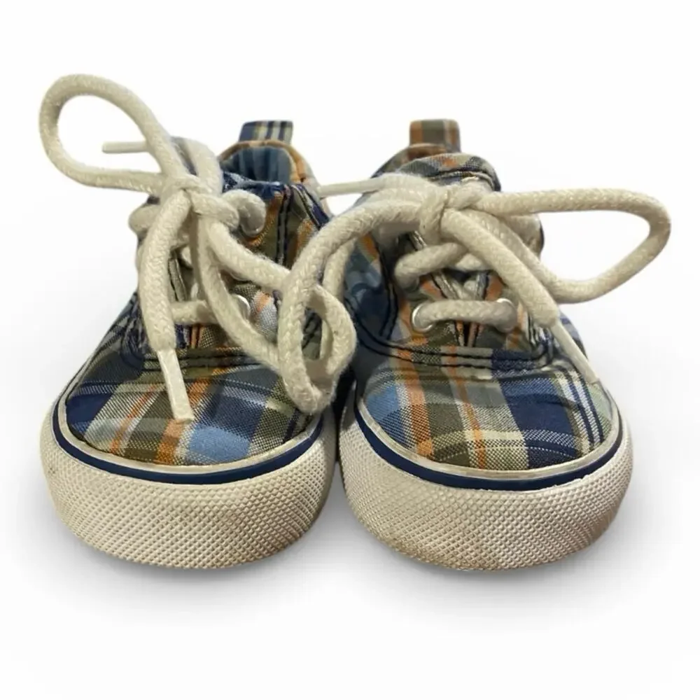Baby Gap Boy's Tennis Shoes Toddler 5 Blue White Plaid Preppy Canvas Sneakers